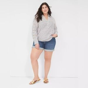 Lane Bryant #1139578 Striped Collar Split-Neck Popover Blouse NWT